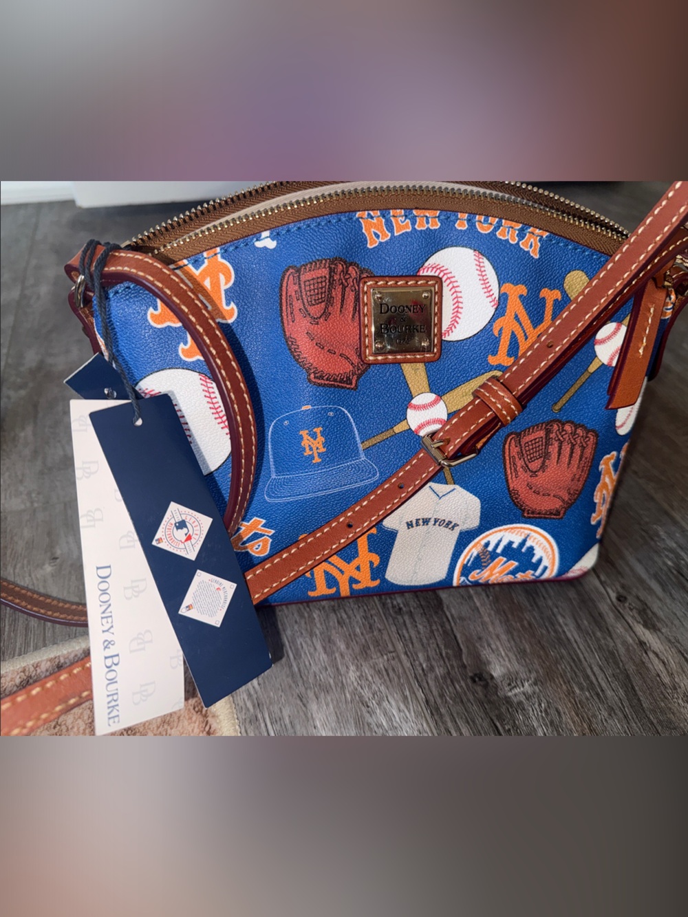 Dooney & Bourke Blue & Orange Baseball Print Wristlet - Picture 8 of 8